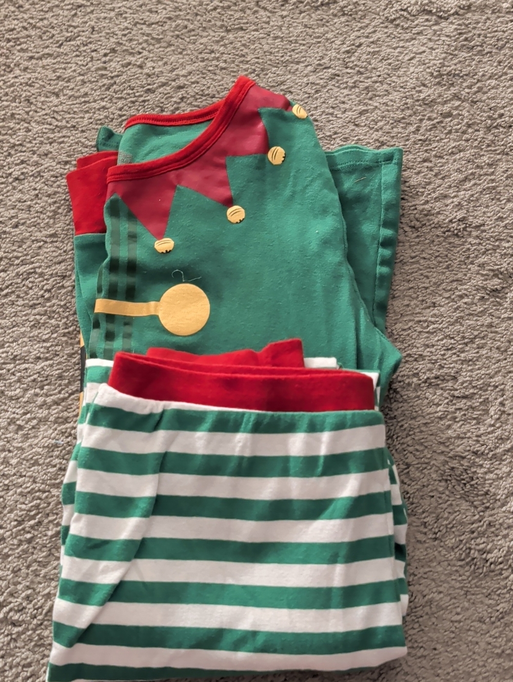 Kids Green and Red Elf Stripe Pajama Set
